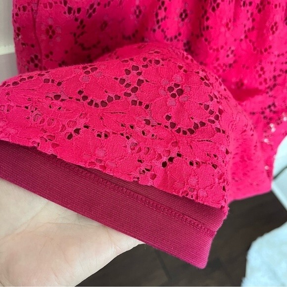 Anthropologie Deletta Pink Lace Dress Open Cutout Back Fit & Flare Sz. Medium - Picture 3 of 8